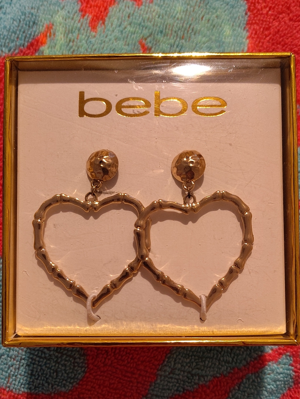 bebe Gold Heart Bamboo-Style Drop Earrings